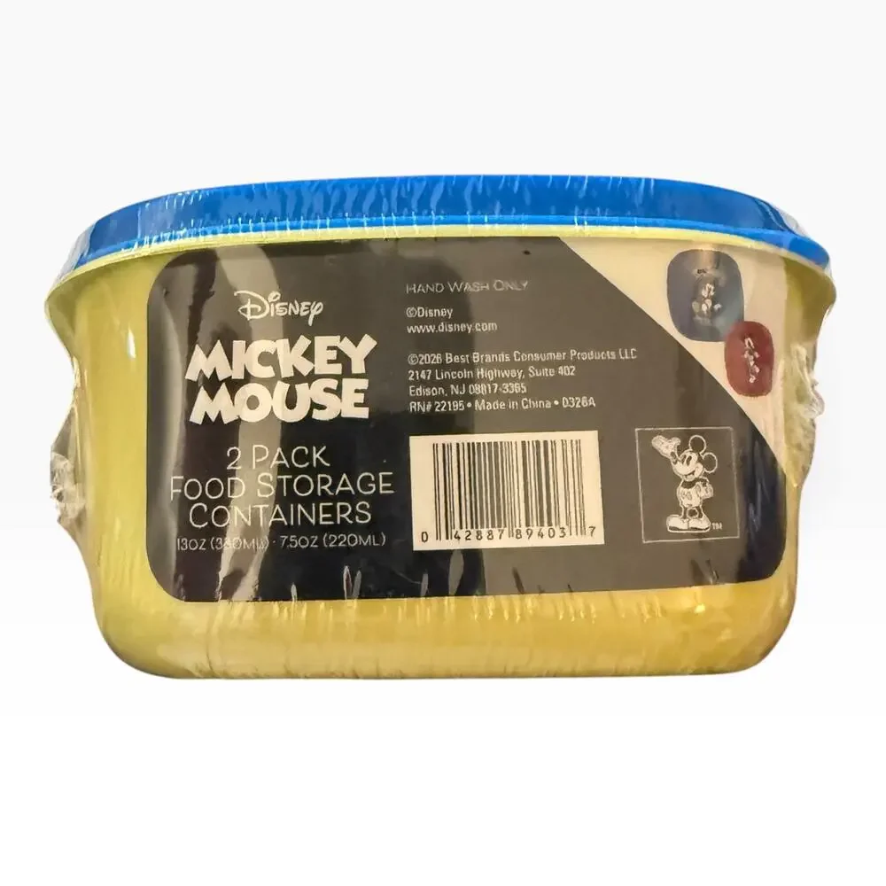 Disney Mickey Mouse Marching 2 Pack Small Food Containers Blue Red Yellow
